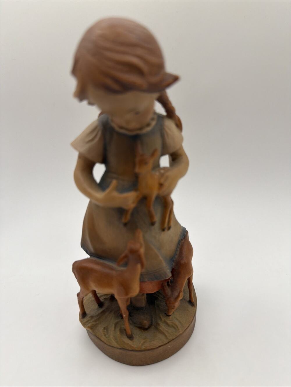 Hansu & Adolf Heinzeller German Wooden Sculpture Girl W/ Deer